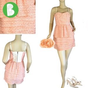 ALICE + OLIVIA PEACH AND CREAM TIERED TWEED MINI DRESS (6)